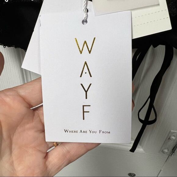 WAYF Black Sequin Crop Cami Top Size S Ruched Front Drawstring Tie NWT - Picture 10 of 12